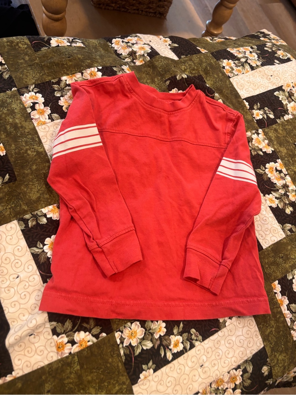 Old Navy Red Long-Sleeve Tee with White Sleeve Stripes